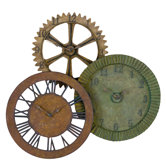Rusty Gears Metal Wall Clock in Red, Brown, and Sage Green Rust