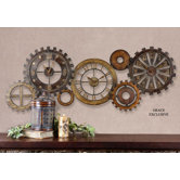 Spare Parts Clock in Dark Chestnut Brown Antique Gold and Silver