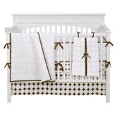 Quilted Circles 3 Piece Crib Bedding Set in White and Chocolate