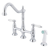 Heritage Deck Mount Double Handle Widespread Bridge Faucet with Porcelain Lever Handle