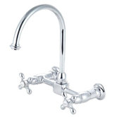 Heritage Double Handle Wall Mount Bridge Kitchen Faucet with Metal Cross Handle