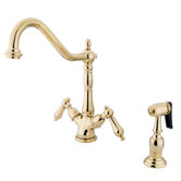 Heritage Deck Mount Double Handle Single Hole Kitchen Faucet with Metal Lever Handles
