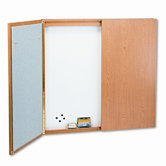Cabinet, Dry Erase, Fabric/Porcelain/Steel, 48 x 48 x 24, White, Oak Frame