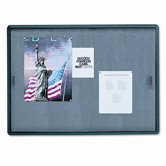 Enclosed Bulletin Board, Fabric/Cork/Glass, 48 x 36, Gray, Aluminum Frame