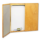 Fabric/Dry-Erase/Porcelain/Steel Cabinet in White with Oak Frame