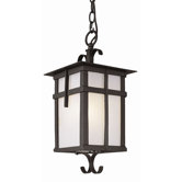 Exterior Hanging Lantern with White Glass in Black