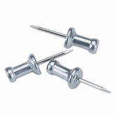 Aluminum Head Push Pins, Steel 1/2" Point, Silver, 100 per Box