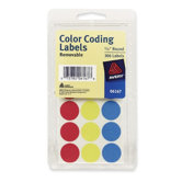 Color Coding Labels, 3/4" Dia., Removable, 306 per Pack, Assorted