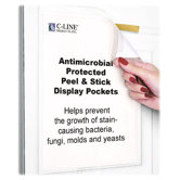 Pockets, Antimicrobial Peel/Stick, Letter, 10 per Pack, Clear