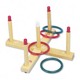 Plastic/Wood Ring Toss Set, 4 Rings/5 Pegs/Set