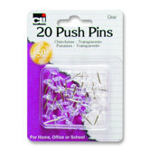 Push Pins, Plastic, 7/16", 20/PK, Clear