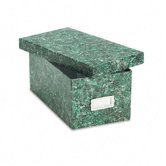 Reinforced Board Card File, Lift-Off Lid, Holds 1200 4 x 6 Cards, Green Marble