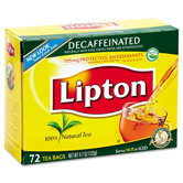 Lipton Tea Bags, Decaffeinated, 72 Bags/Box