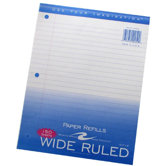 Filler Paper, 3-Hole Punch, 8"x10-1/2", Wide Rule, Margin
