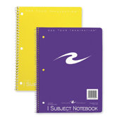 Spiral Bound Notebook, 1-Sub, Cllg Ruled, 10-1/2"x8", 3-Hole Punch, 70Sheets, Assorted