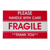 Shipping Label, Fragile/Handle W Care, 500 per Roll, Red