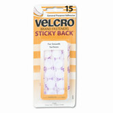 Sticky-Back Hook & Loop Dot Fasteners on Strips, 5/8" dia, White, 15 Sets/Pack