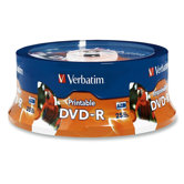 DVD-R, 4.7GB, 16X, Inkjet/Hub Printable, Spindle, 25 per Pack, White
