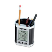 Pencil Holder w/Electronic Time/Temperature and Date, Black Mesh