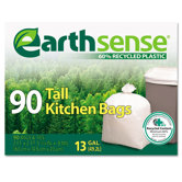 EarthSense Recycled Can Liners, 13gal, White, 90 Bags per Box