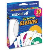 CD/DVD Sleeves, Clear Window, 50 per Pack, White