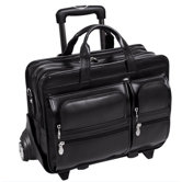 P Series Clinton Leather 17" Detachable - Wheeled Laptop Case in Black