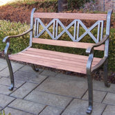 Triple Cross Wood and Metal Park Bench