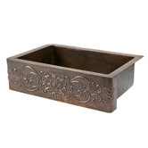 33" Copper Hammered Single Bowl Farmhouse Kitchen Sink with Scroll Design in Oil Rubbed Bronze