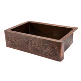 33" Copper Hammered Single Bowl Farmhouse Kitchen Sink with Vineyard Design in Oil Rubbed Bronze
