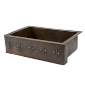 33" Copper Hammered Single Bowl Farmhouse Kitchen Sink with Fleur De Lis in Oil Rubbed Bronze