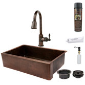Hammered Apron Single Basin Kitchen Sink with ORB Pull Down Faucet, Drain and Accessories