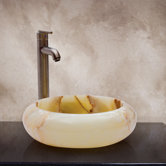 Raeann Hand Carved Round Vessel Sink in Green Multicolor
