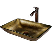 Rectangular Glass Vessel Sink and Bronze Faucet Set