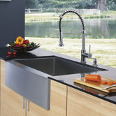 Farmhouse Single Bowl Kitchen Sink with Faucet and Soap Dispenser in Satin