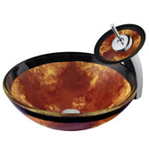 Auburn/Mocha Fusion Tempered Glass Vessel Sink with Matching Waterfall Faucet