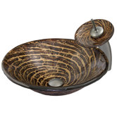 Caramel Vessel Sink with Waterfall Faucet