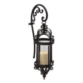 Dempsy Wrought Iron and Glass Hanging Wall Lantern