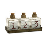 Oscar Glass Bottles in Metal Tray (Set of 3)