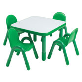 Square Baseline Preschool Table and Chair Set in Shamrock Green
