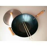 3 Piece 14" Preseasoned Flat Bottom Wok Set