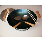 6 Piece 14" Preseasoned Double Handle Round Bottom Wok Set