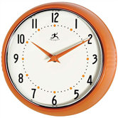 Retro Round Metal Wall Clock In Orange