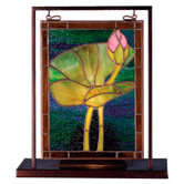 Floral Tiffany Pond Lily Lighted Mini Tabletop Window
