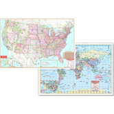 Us & World Physical Map Set 50x32