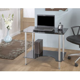 Small Computer Desk in Silver with Black Glass