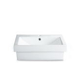 Semi-Recessed Rectangular Vitreous China Vessel Sink in White