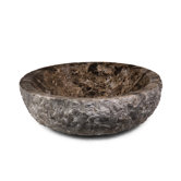 Round Marble Vessel Sink  with Rough Exterior in Dark Emperador