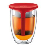 Tea for One Double Wall Glass with Strainer in Red