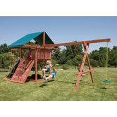 Redwood Three Ring Adventure Swing Set