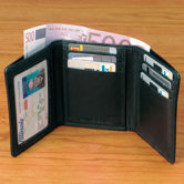 Black Cowhide Nappa Supple Leather Tri Fold Wallet